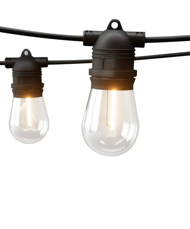 Outdoor string lights with 60 bulbs on a black festoon string for decorative lighting