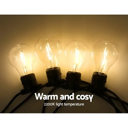 Warm-toned light bulbs on the 59Meter Black Festoon String Lights with 60 Bulb Plug in Kit