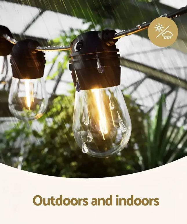 Waterproof 59m Black Solar Festoon String Lights with 60 Bulb Plug in Kit