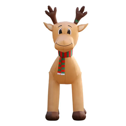 Inflatable cartoon reindeer with scarf in front of 5M Christmas illuminated decoration