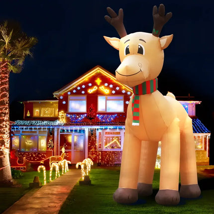 Inflatable Christmas Reindeer illuminated as part of 5M Gigantic Christmas Inflatable Decorations