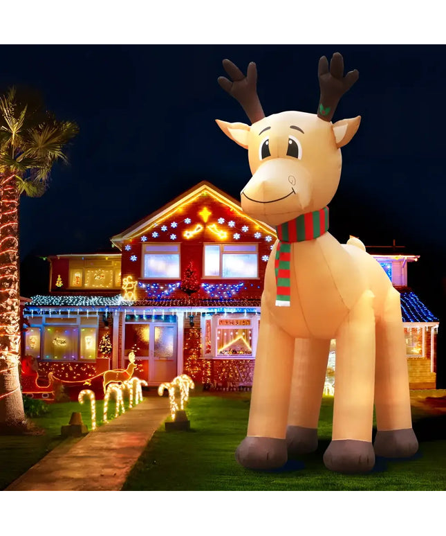 Inflatable Christmas Reindeer illuminated as part of 5M Gigantic Christmas Inflatable Decorations