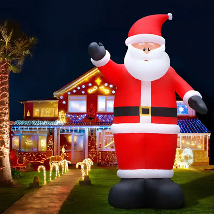Inflatable Santa Claus decoration lit with LEDs for festive Christmas display