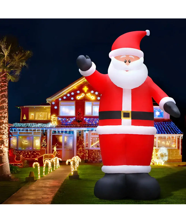 Inflatable Santa Claus decoration lit with LEDs for festive Christmas display