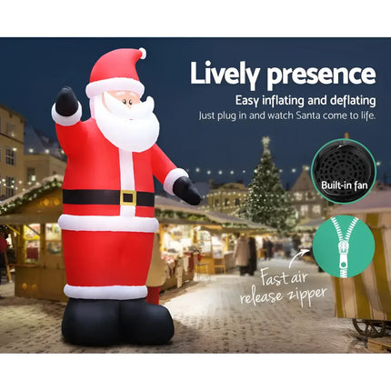 Large inflatable Santa Claus decoration with LED lights for Christmas outdoor display