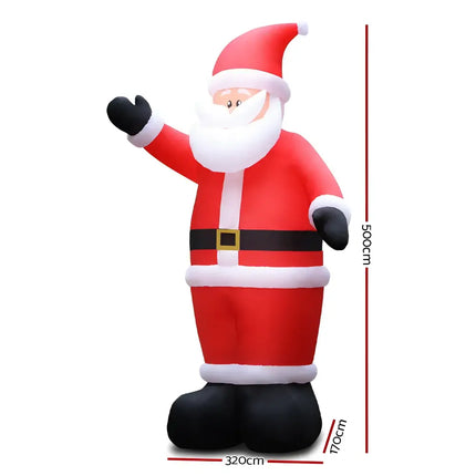 Inflatable Santa Claus figure illuminated with LED lights for Christmas decorations