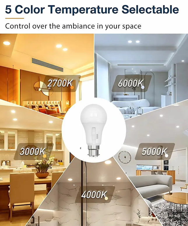 6 Pack 9W 810lm B22 5-CCT Dimmable LED Globe - Home & Garden > Lighting > Light Bulbs