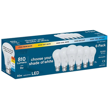 6 Pack 9W 810lm B22 5-CCT Dimmable LED Globe - Home & Garden > Lighting > Light Bulbs