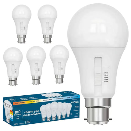 6 Pack 9W 810lm B22 5-CCT Dimmable LED Globe - Home & Garden > Lighting > Light Bulbs