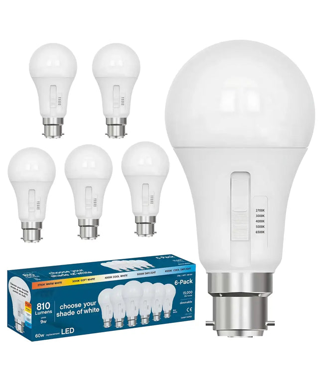 6 Pack 9W 810lm B22 5-CCT Dimmable LED Globe - Home & Garden > Lighting > Light Bulbs