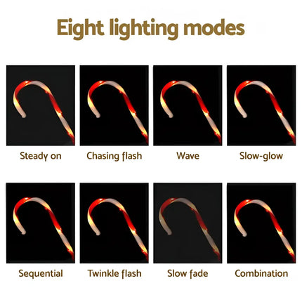Candy cane light modes illuminated by Solar LED Christmas Lights for garden decoration