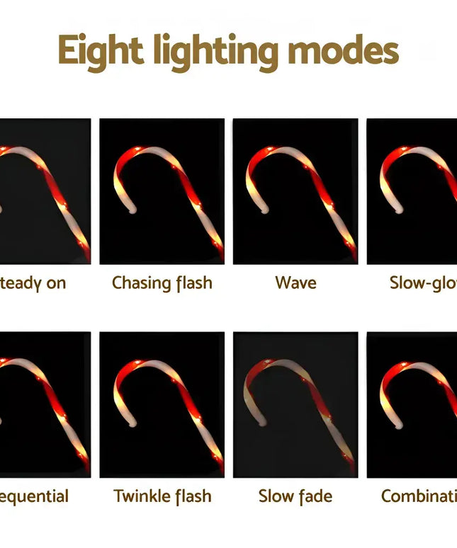 Candy cane light modes illuminated by Solar LED Christmas Lights for garden decoration