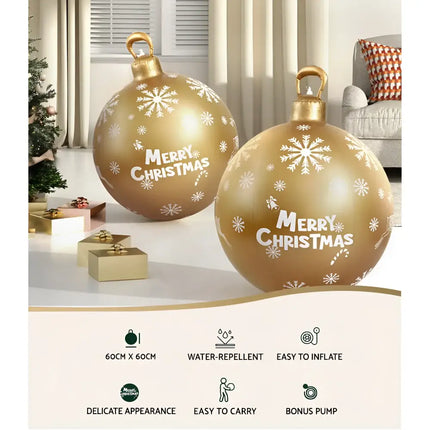 Gold Christmas ornament balls displayed on a 60cm inflatable outdoor decoration bauble
