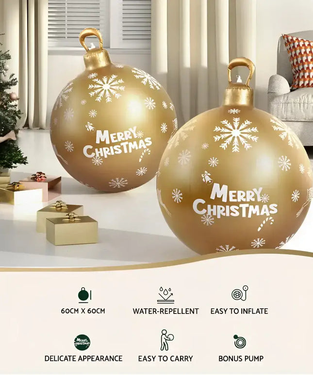 Gold Christmas ornament balls displayed on a 60cm inflatable outdoor decoration bauble
