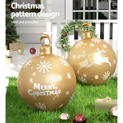 Gold Christmas ornament balls displayed on 60cm Christmas Inflatable Ball Bauble Outdoor Decoration Gold