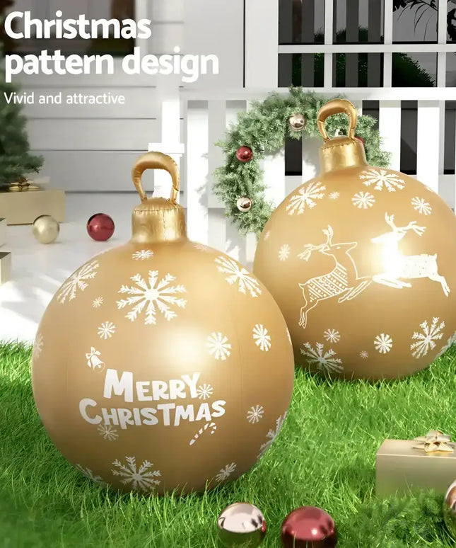 Gold Christmas ornament balls displayed on 60cm Christmas Inflatable Ball Bauble Outdoor Decoration Gold