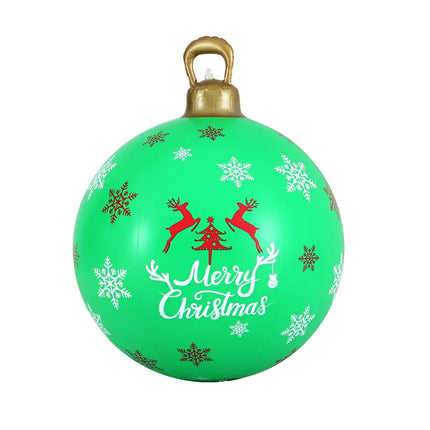 Green Christmas inflatable ball ornament with reindeer and snowflakes for outdoor decoration