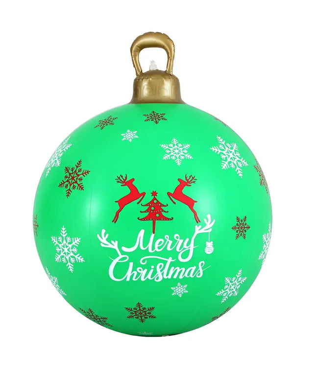 Green Christmas inflatable ball ornament with reindeer and snowflakes for outdoor decoration