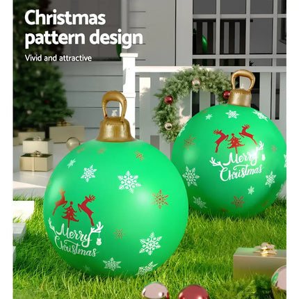 Green Christmas ornament decorations on a 60cm inflatable outdoor Christmas ball bauble