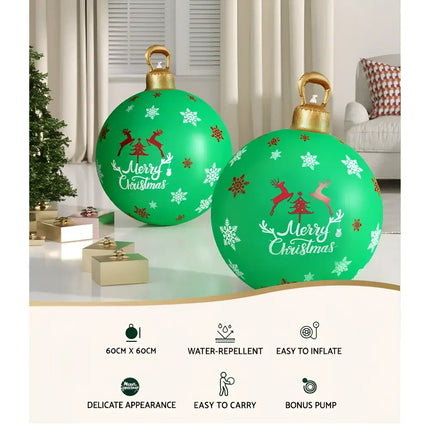 Green Christmas ornament inflatable ball bauble outdoor decoration, 60cm festive decor