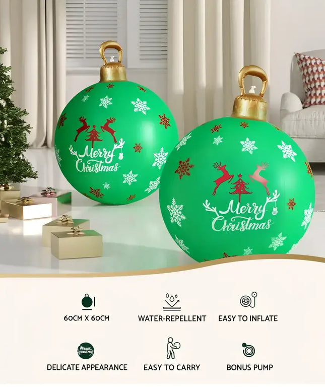 Green Christmas ornament inflatable ball bauble outdoor decoration, 60cm festive decor
