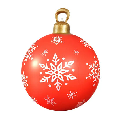 Red Christmas ornament with white snowflake designs for outdoor decoration