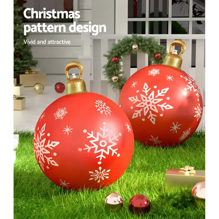 Red Christmas ornament balls with snowflake patterns for 60cm Inflatable Ball Bauble outdoor decoration