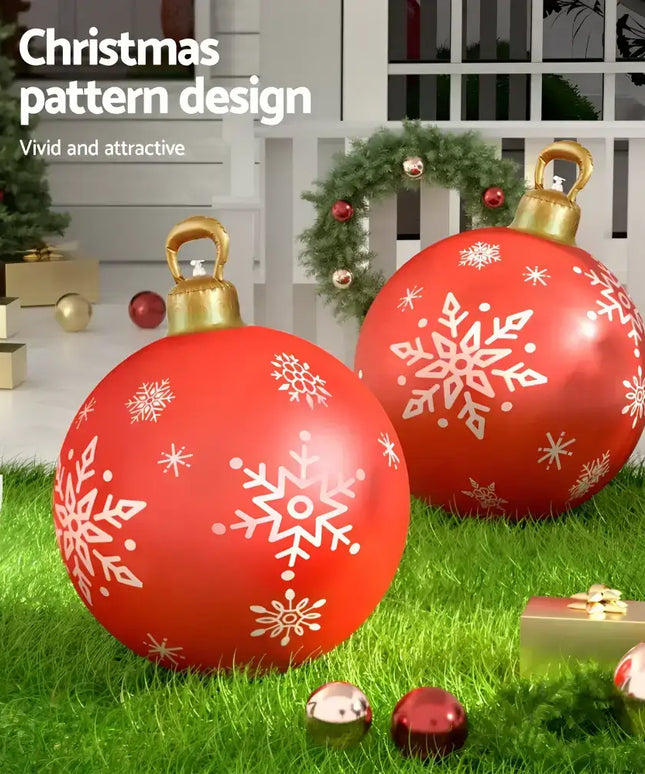 Red Christmas ornament balls with snowflake patterns for 60cm Inflatable Ball Bauble outdoor decoration