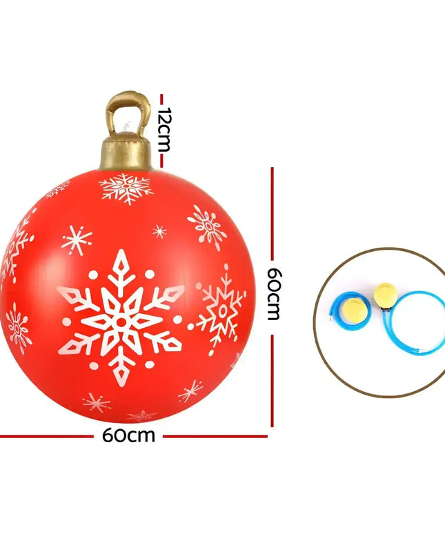 Red Christmas ornament with snowflake design for 60cm Christmas Inflatable Ball Bauble outdoor decoration