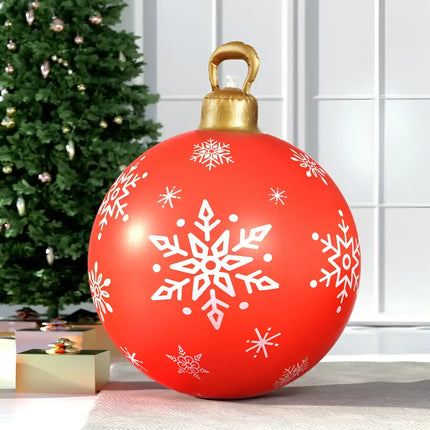 Red inflatable Christmas ornament with white snowflakes, 60cm outdoor inflatable ball bauble