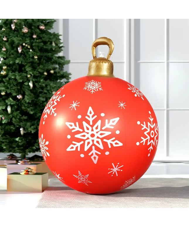 Red inflatable Christmas ornament with white snowflakes, 60cm outdoor inflatable ball bauble