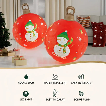 Inflatable Christmas ornament balls illuminated with LED lights for holiday decoration