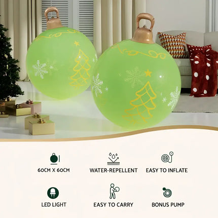 Inflatable Christmas ornaments displayed on a 60cm LED illuminated Christmas Inflatable Ball