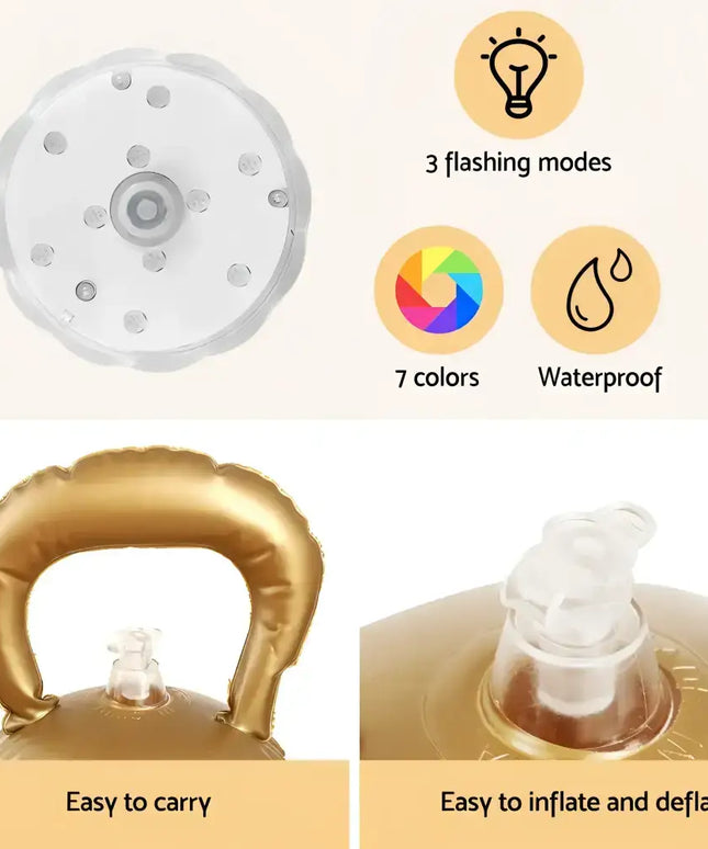 Inflatable gold kettlebell with light features, part of the 60cm Christmas Inflatable Ball LED Decoration