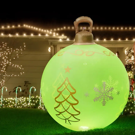 Illuminated green Christmas ornament displayed on 60cm Christmas Inflatable Ball LED Decoration