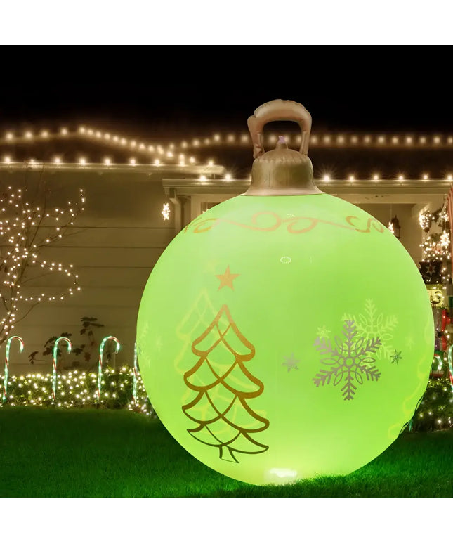 Illuminated green Christmas ornament displayed on 60cm Christmas Inflatable Ball LED Decoration