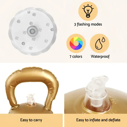 Inflatable gold kettlebell with LED light features for festive decoration