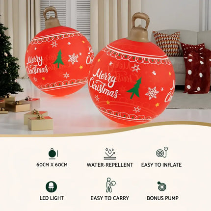 Red inflatable Christmas ornament with LED lighting, 60cm inflatable ball decoration