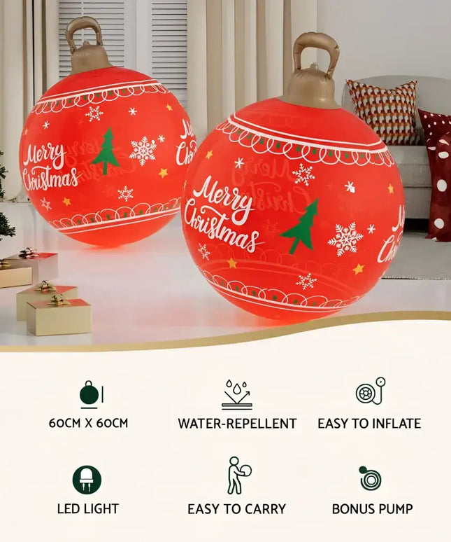 Red inflatable Christmas ornament with LED lighting, 60cm inflatable ball decoration