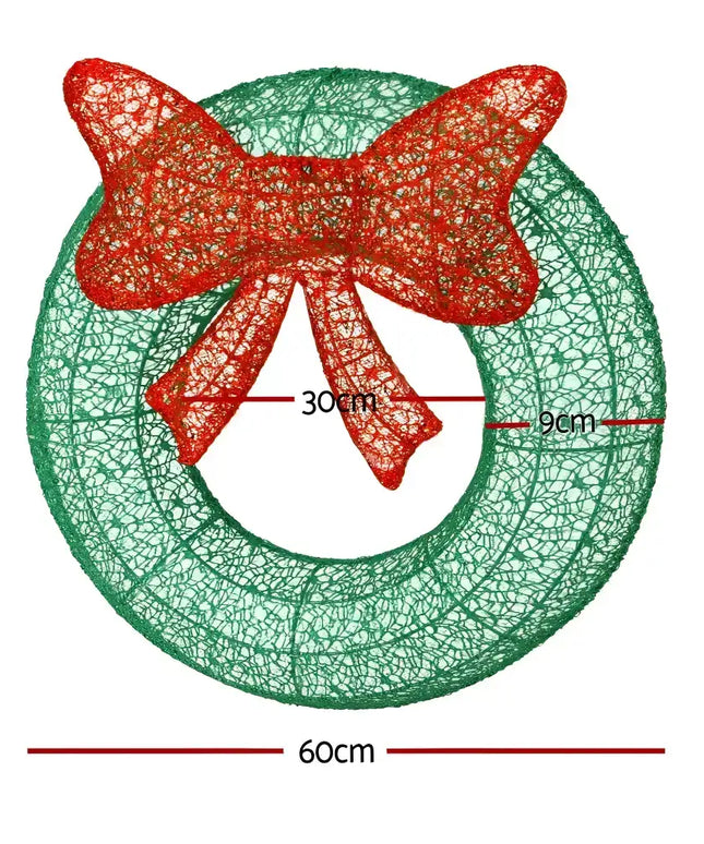 Green and red Christmas wreath on 60cm Green LED Motif Solar Wreath Christmas Decorations