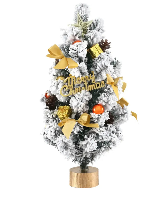Decorated snowy Christmas tree on a 60CM Tabletop Snowy Christmas Tree for festive décor
