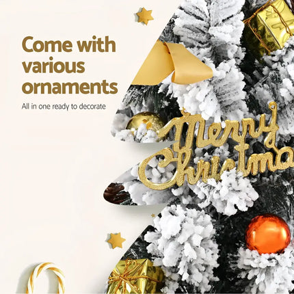 Decorated 60CM Tabletop Snowy Christmas Tree with ornaments and festive decorations