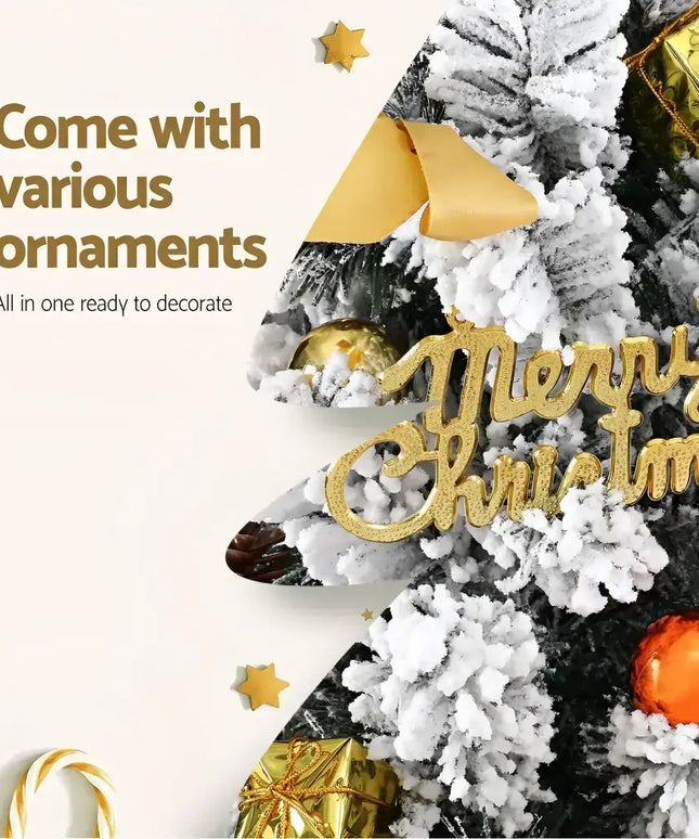 Decorated 60CM Tabletop Snowy Christmas Tree with ornaments and festive decorations