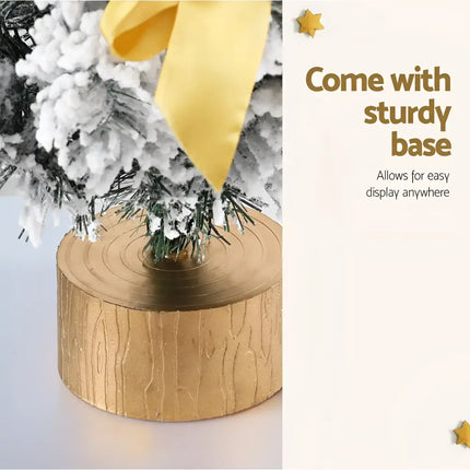 Flocked Christmas Tree with Gold Base, 60CM Tabletop Snowy Christmas Tree decoration