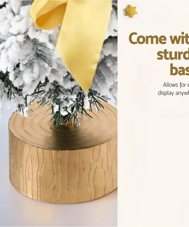 Flocked Christmas Tree with Gold Base, 60CM Tabletop Snowy Christmas Tree decoration