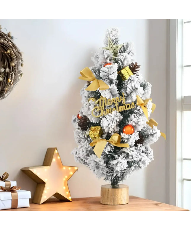 Decorated snow-flocked 60CM Tabletop Snowy Christmas Tree for holiday decoration