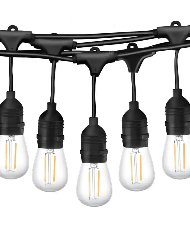 Hanging string of outdoor lights for outdoor decoration, 60m black festoon with 60 bulbs