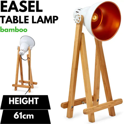 61cm Bamboo Easel Table Lamp Modern Scandi Designer Desk Light Bedroom Office - Home & Garden > Lighting
