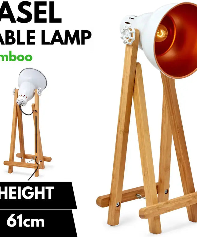 61cm Bamboo Easel Table Lamp Modern Scandi Designer Desk Light Bedroom Office - Home & Garden > Lighting