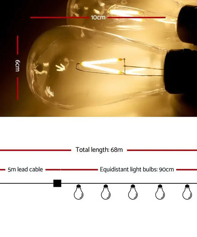 68m 70 LED Festoon String Lighting Kit-Occasions > Lights-Dropli